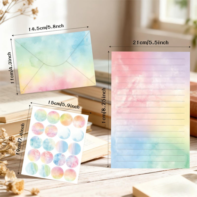 Halloluck 160 Pcs Stationery Writing Paper with Envelopes, 50 Double Sided Stationery Papers with 50 Matching Envelopes and 60 Round Dot Sticker, 10 Unique Designs - Image 2